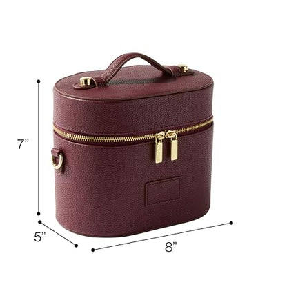 ETOILE - Oval Toiletry Case Burgundy - Travel Makeup Bag Organizer with Shoulder Strap and Removable Divider - color: Burgundy