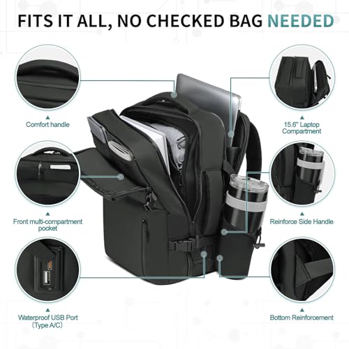 30L Lay Flat Travel Backpack for 16 Inch Laptop Carry On Black - color: Black