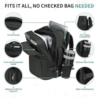 30L Lay Flat Travel Backpack for 16 Inch Laptop Carry On Black - color: Black