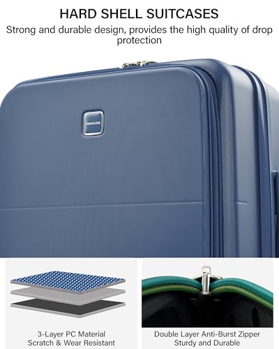 Hanke 28 Inch Expandable Checked Luggage, Large Trunk Luggage - color: Interstellar Blue, size: Expandable 28 Inch
