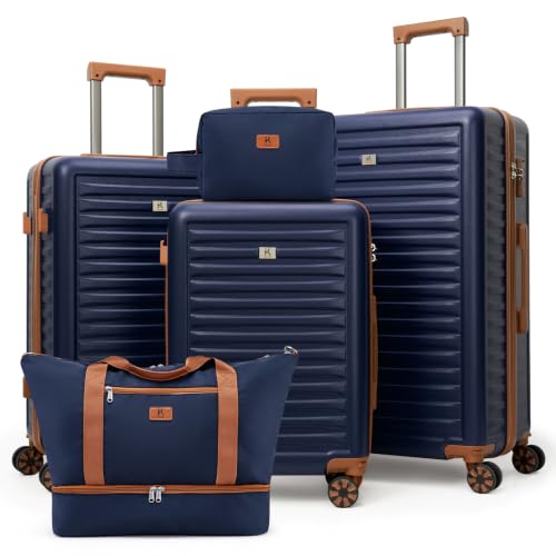 KUNEL Luggage Sets 5 Pcs suitcases with Wheels, 20/24/28Inch, Blue - color: Blue