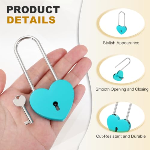PATIKIL Mini Heart Lock w/Key 1.8x3.9 Heart Shaped Padlock Blue - color: Blue, size: 1.8"x3.9"