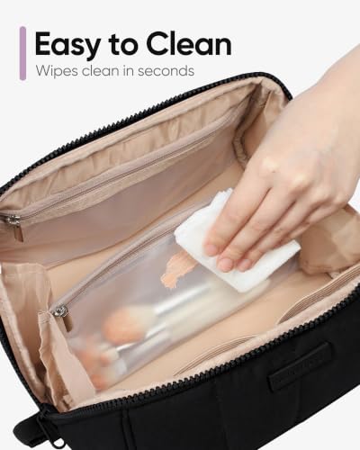 NISHEL Travel Makeup Bag Organizer Pouch Open Flat Cosmetic Case Brush Slot - color: Black, size: Medium