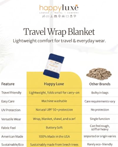 Happyluxe Pashmina Shawl Wraps for Women | USA Made Travel Scarf for Women - color: Navy Blue