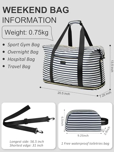 Capolo Expandable Travel Duffle Bag Weekender Overnight Bags for Women Men - color: Blue Stripe, size: X-Large