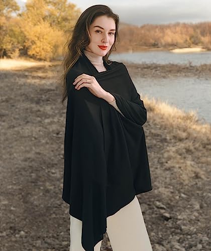 VENVSBEE Shawl Wraps for Women, Travel Scarf Soft Blanket Wrap Pashmina Travel Accessory for Airplane - color: 01 Classic Jersey Black
