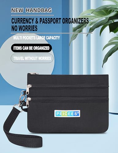 Peicees World Travel Essentials Currency and Passport Organizers Cash Cards Tickets Holder RFID Blocking Wallet, Black - color: Black