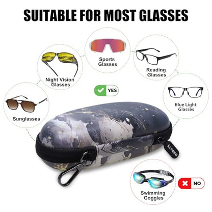 LTGEM Glasses Case Hard Shell, Hard Sunglasses Travel Case for Women Men, Large Eyeglass Cases with Clip and Cleaning Cloth - color: Bamboo Ink