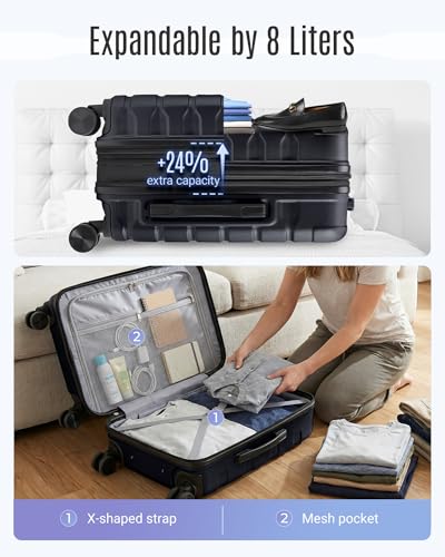 LIGHT FLIGHT Carry On Luggage 22x14x9 Airline Approved Suitcase,Black - color: Black