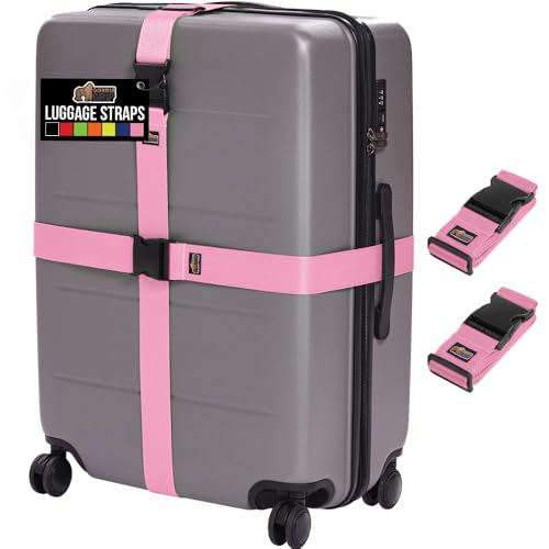 GORILLA GRIP Heavy Duty Luggage Straps for Suitcase, 2 Pack, Pink - color: Pink