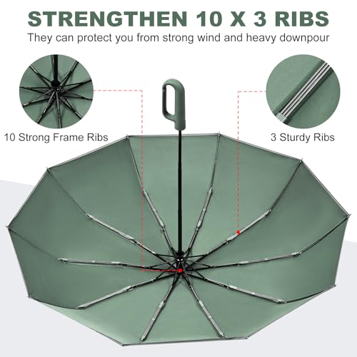 TradMall Travel Umbrella Windproof with Reflective Stripe - color: Dark Green