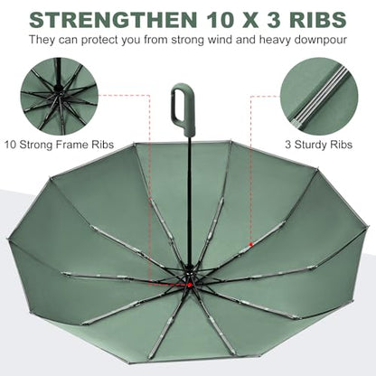 TradMall Travel Umbrella Windproof with Reflective Stripe - color: Dark Green
