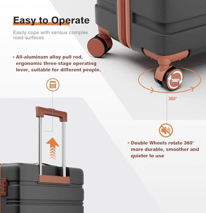 Luggage Sets 5 Piece Polycarbonate Hard Shell Suitcases Airline Approved, Lightweight Luggage with Spinner Sheels TSA Lock, YKK Zippers, Suitable for Family Black(20/24/28/DB/TB) - color: Black, size: 20"/24"/28"/DB/TB-Non-Expandable