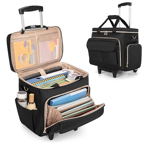 LUXJA Rolling Teacher Bag with Wheels and 15.6" Laptop Compartment, Black - color: Black