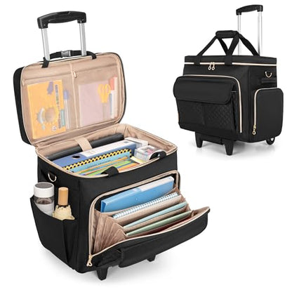 LUXJA Rolling Teacher Bag with Wheels and 15.6" Laptop Compartment, Black - color: Black