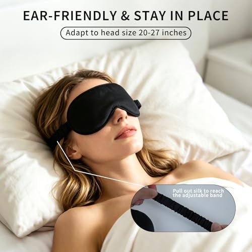 3D Contoured 100% Mulberry Silk Sleep Mask,Full Blackout,Unisex - color: Black