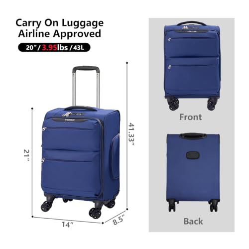 LIGHTGO 20" Carry On Softside Luggage, Ultra Light, TSA Lock Navy Blue - color: Navy Blue, size: 20in