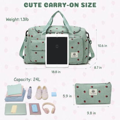 Eslcorri Cute Gym & Travel Duffel Bag with Pouch/Shoe & Wet Pocket, Beige - color: K146-Beige-1