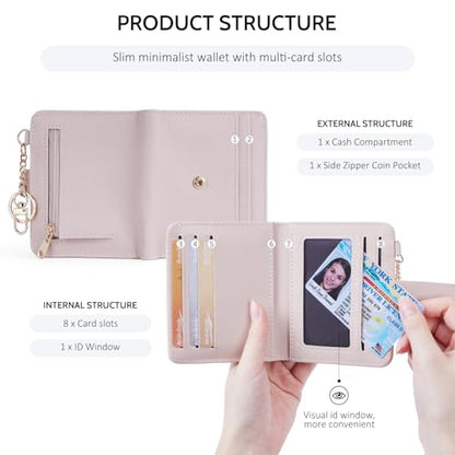 POIUGOYA Slim Wallet for Women RFID Card Holder Keychain - color: Pink Champagne
