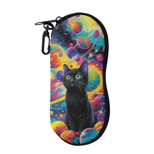 Soft Glasses Case with Belt Clip Sunglasses Case for Women Men Portable Eyeglasses Holder - color: Black Cat Planet