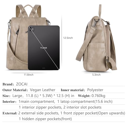 ZOCAI Backpack Purse for Women Medium Anti-Theft Backpacks Purses Design Leather Shoulder Bags with Removable Strap - color: Apricot