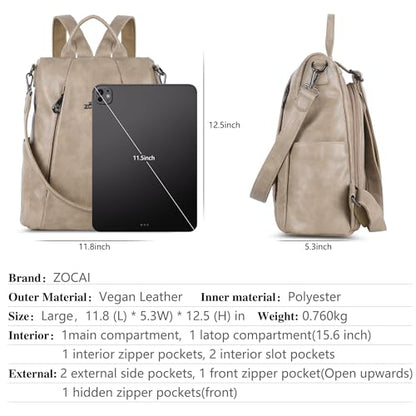 ZOCAI Backpack Purse for Women Medium Anti-Theft Backpacks Purses Design Leather Shoulder Bags with Removable Strap - color: Apricot