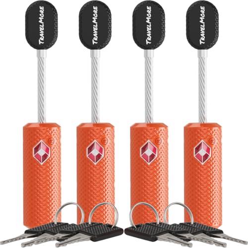 TravelMore TSA Approved Locks for Luggage with Keys, Secure Travel Locks - color: 4 Pack - Orange