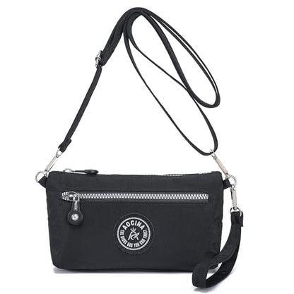 Small Wristlet Wallets for Women Nylon RFID Cross body bag - color: Black