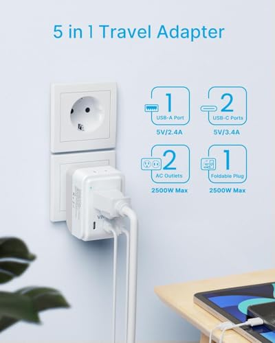 VINTAR Type E F Plug Adapter, 2 Pack Power Adapter for France Germany - style: Type E/F - Germany France