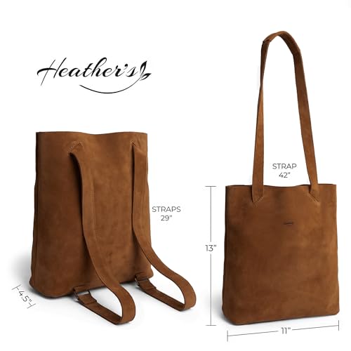 Heather's, Convertible Backpack to Shoulder Bag, Spacious Crossbody for Women, Squared Purse, Full Grain Leather, Handmade - color: Swayze Suede