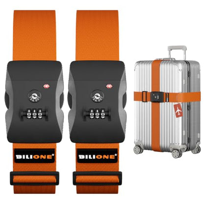 BILIONE Luggage Straps TSA Approved, Suitcase Belt with TSA Lock (2PCS) - color: Orange, size: 2 PACK