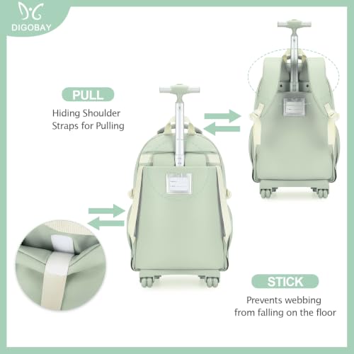 DIGOBAY Rolling Backpack for Girls with Lunch Bag & Pencil Case - color: Green