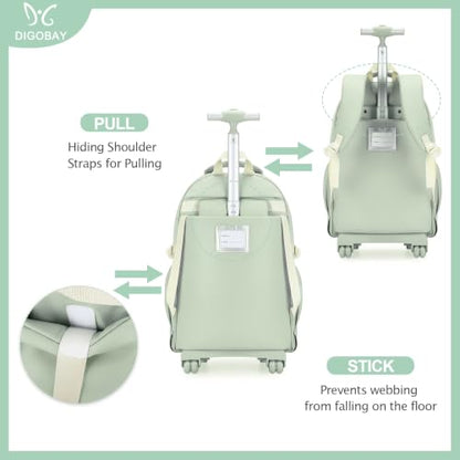 DIGOBAY Rolling Backpack for Girls with Lunch Bag & Pencil Case - color: Green