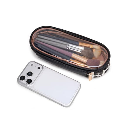 Wrangler Travel Makeup Bag 2pcs Set Cosmetic Bag with Makeup Brush Holder - color: Leopard-Black