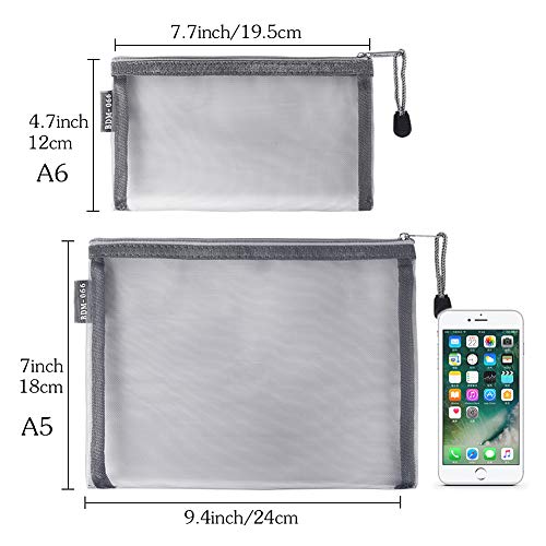 HRX Package 6pcs Mesh Makeup Bags for Travel, 2 Sizes A5 A6 (Grey) - color: Grey, size: A5, A6