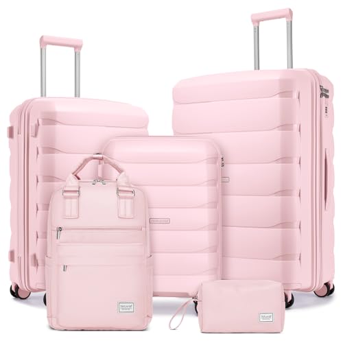 Luggage Sets 5 Pieces, Suitcase Set with Wheels, Suitcases for Women - color: Light Pink-5pcs, style: 5 Piece Set (Backpack)