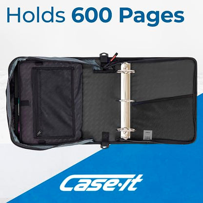 Case-it School Zipper Binder | 3-Inch O-Rings | 600-Sheet | D-146 Jet Black - color: A Jet Black, size: 6 Pack