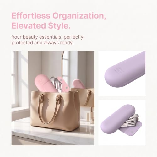 Silicone Makeup Brush Holder Travel Cosmetic Bag(Pink + Purple) - color: Pink + Purple