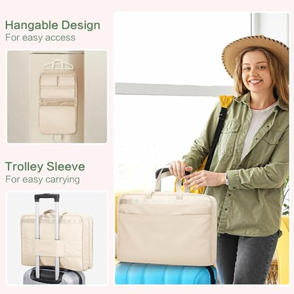 SUNUP Hanging Suitcase Organizer for Travel, 5 in 1 Packing Cube, Beige - color: Beige