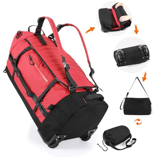 Vomgomfom 86L Collapsible Wheeled Duffle Bag Waterproof, Red - color: Red