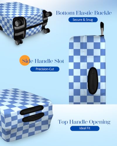 Slohif Classic Blue Checkered Luggage Cover with Storage Pocket 21-23 inch - color: Sky Blue Checkered, size: S-(21-23)Inch