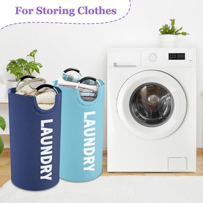 2Pcs 95L Large Clothes Hampers, Foldable Laundry Basket with Handles - color: Blue + Navy Blue, size: L-95L