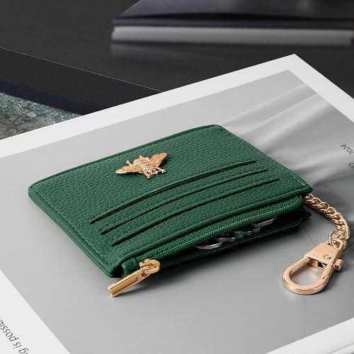 SEAVILIA Credit Card Holder Small Keychain Wallet for Women RFID Blocking - color: Litchi Green