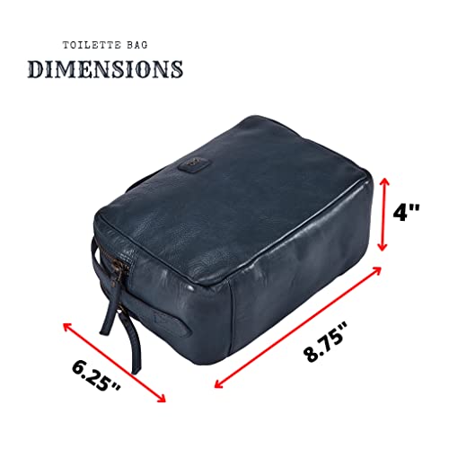 Leather Toiletry Bag Dopp Kit for Men Women Travel Shaving Pouch Organiser - color: Ocean Blue