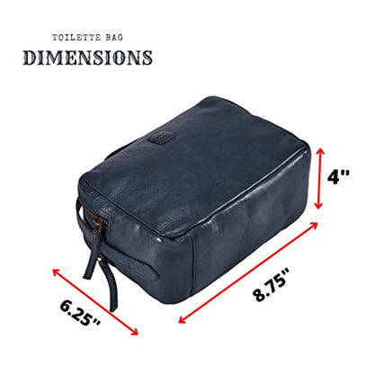 Leather Toiletry Bag Dopp Kit for Men Women Travel Shaving Pouch Organiser - color: Ocean Blue