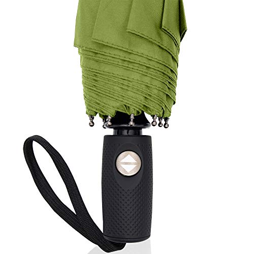 RainPlus Windproof Travel Umbrella - Compact, Automatic, Folding and Portable - Umbrellas For Rain for Men and Women - Car, Backpack, Purse, Strong & Wind Resistant - color: Green