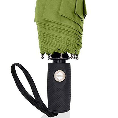 RainPlus Windproof Travel Umbrella - Compact, Automatic, Folding and Portable - Umbrellas For Rain for Men and Women - Car, Backpack, Purse, Strong & Wind Resistant - color: Green