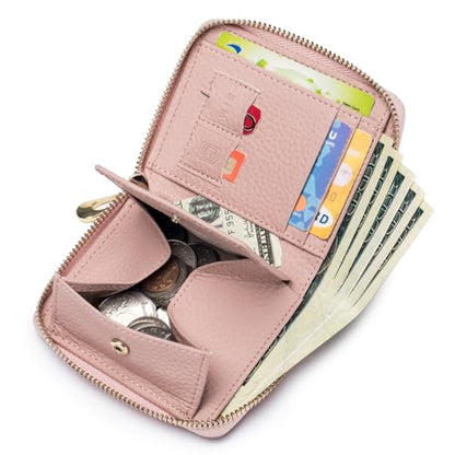 RFID Blocking Small Wallet for Women, Cute and Zip Around - color: Blush Pink
