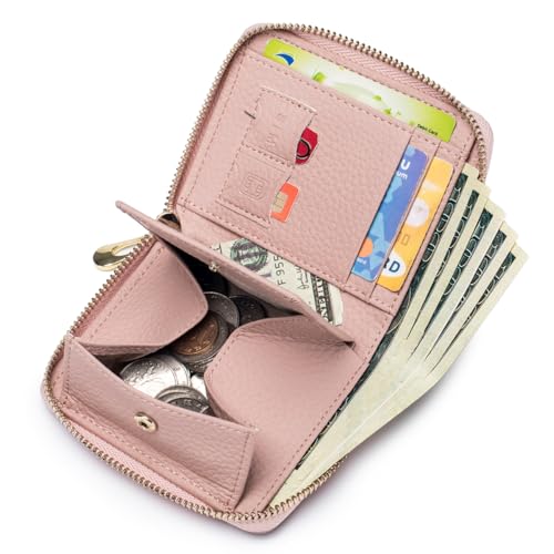 RFID Blocking Small Wallet for Women, Cute and Zip Around - color: Blush Pink