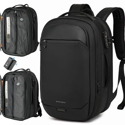 45L Travel Backpack with Vacuum Compression System Fits 16" Laptop | Expandable Carry On Backpack with Pump, Water Resistant, TSA Lock, Vacuum Backpack for Travel & Business - color: Black B